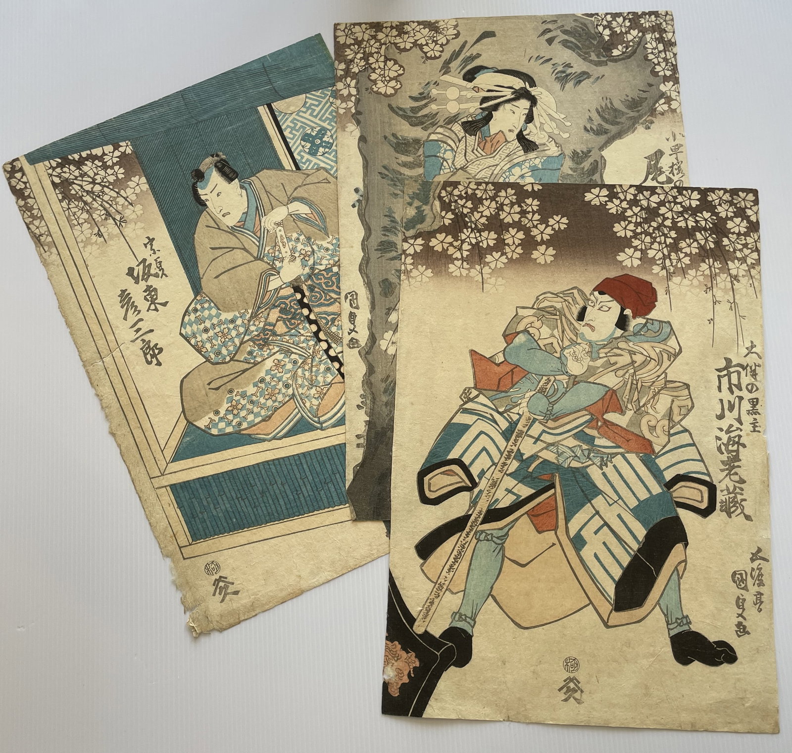 (3) Original 19th Century Japanese Woodblock Prints by UTAGAWA KUNISADA #31: Prints measure approx 10â€ by 14.5â€. The prints are in very good condition but do have some minor edge wear. We offer in house shipping for this item or you can arra