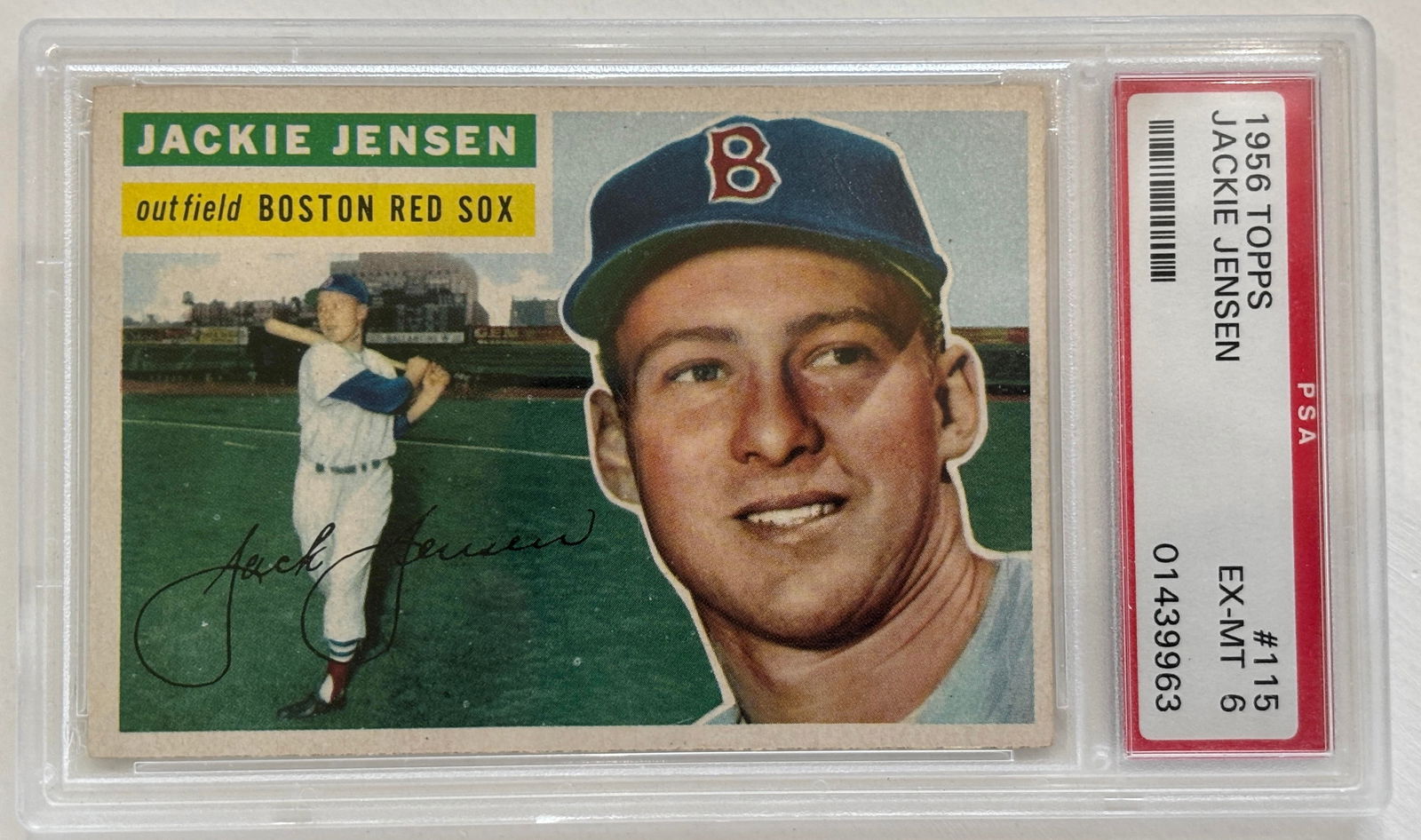 1956 Topps #115 Jackie Jensen Baseball Card PSA 6 EXMT (1 of 2)