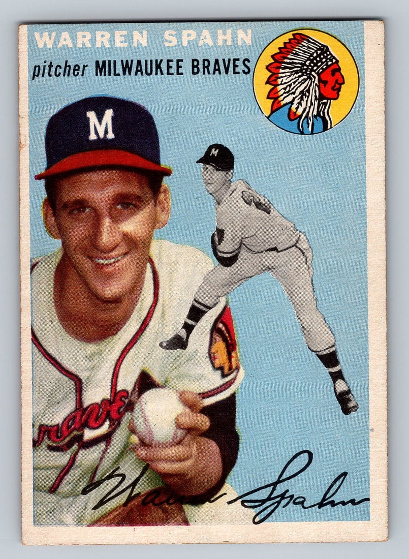 1954 Topps #20 Warren Spahn Baseball Card VG/VG+ (1 of 2)