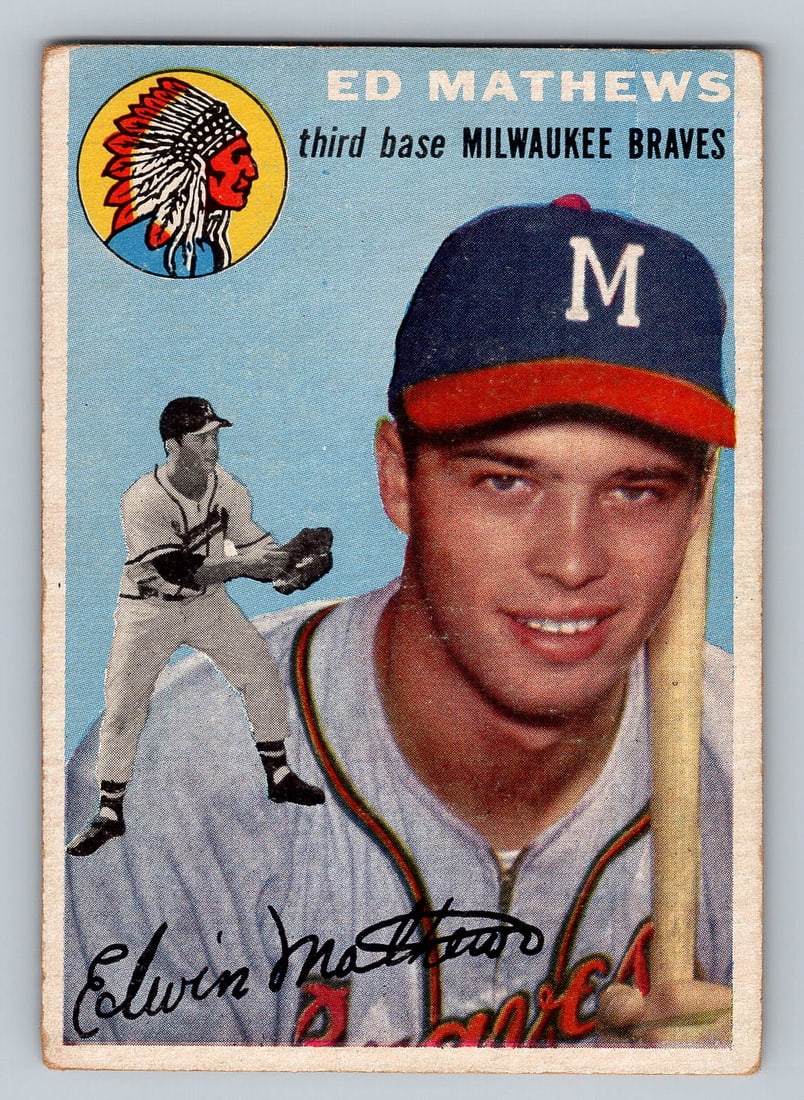 1954 Topps #30 Ed Mathews Baseball Card (1 of 2)