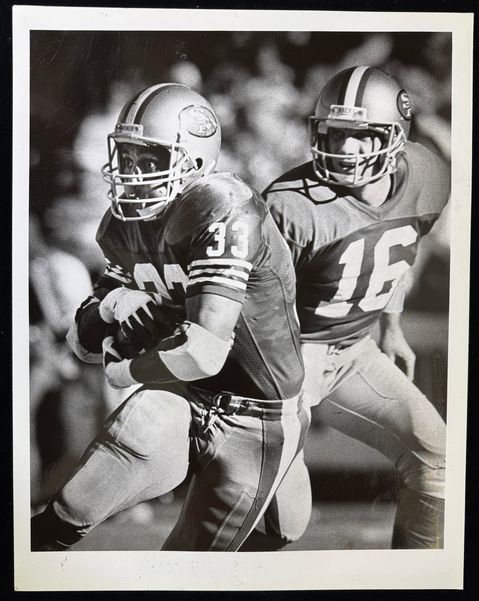 1989 Joe Montana 49ers Football Original 11 x 14" Photo - Type 1: Roger Craig and Joe Montana. Nov 19, 1989. Rare type 1 large format oversized photo suitable for framing. EX-MT