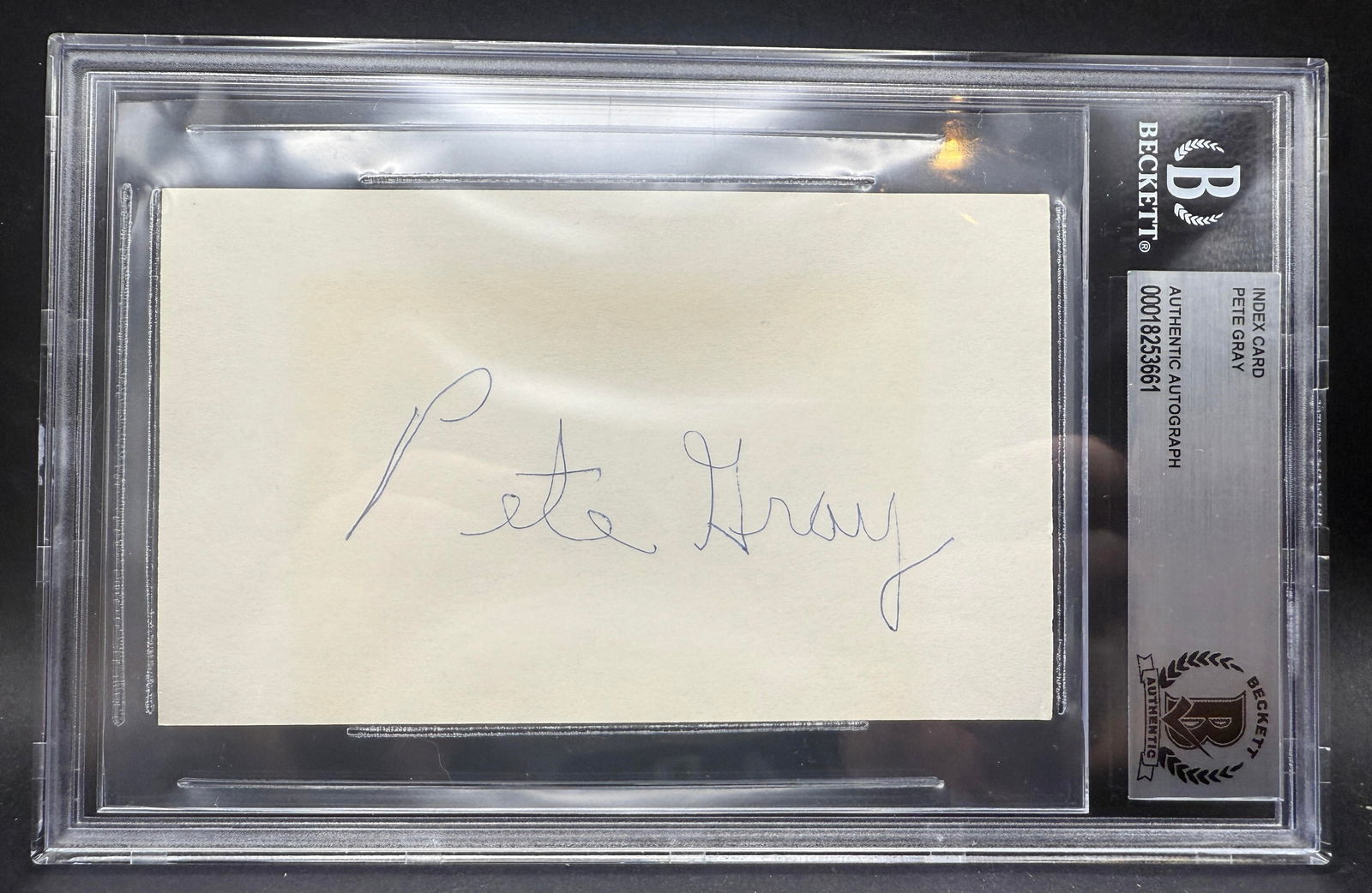 Pete Gray (D. 2002) Signed Baseball Index Card - Beckett BAS (1 of 2)