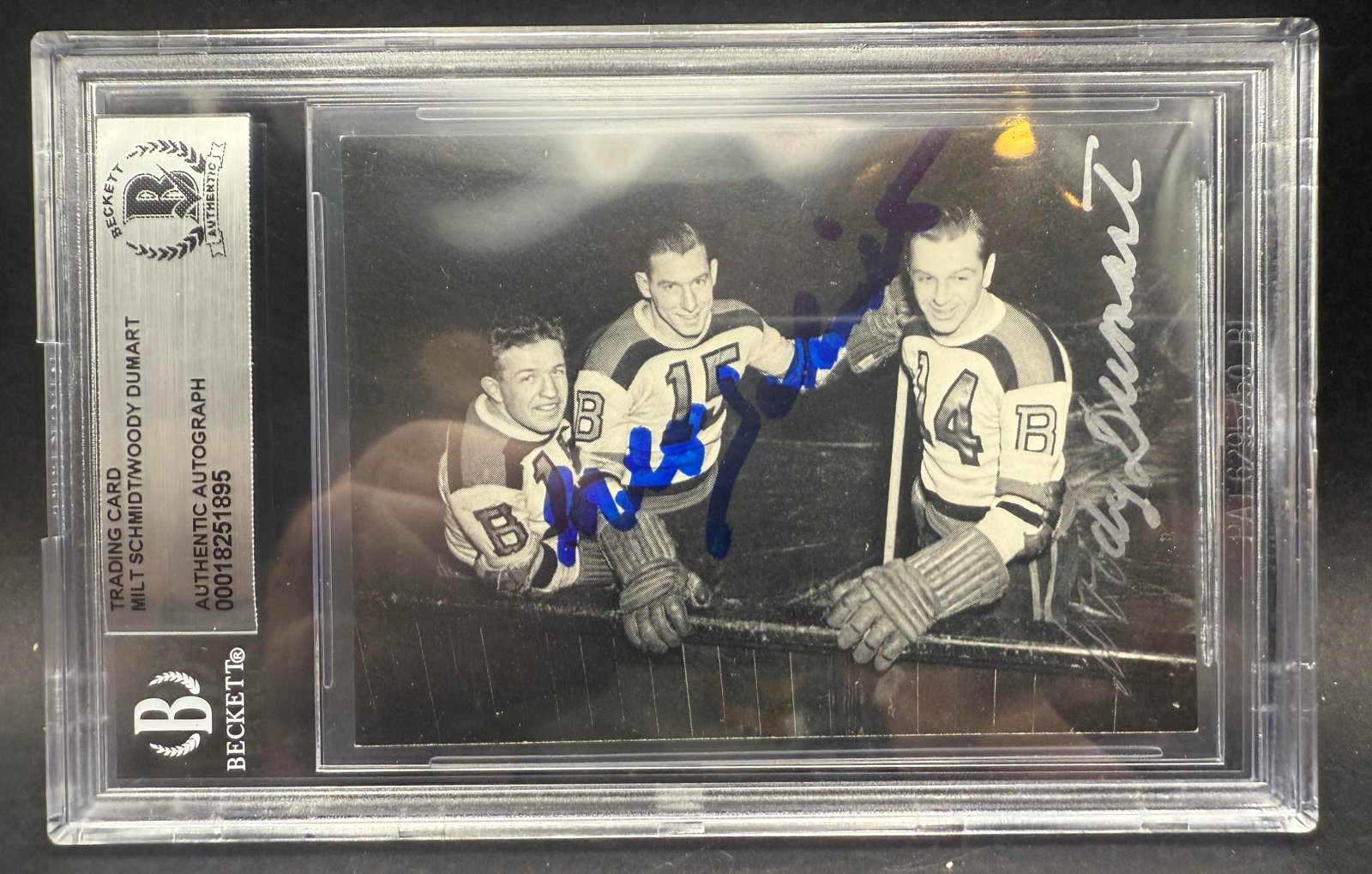 Milt Schmidt Woody Dumart Signed Bruins Hockey Card - Beckett BAS: Signed by Both Hall of Famers. Both deceased