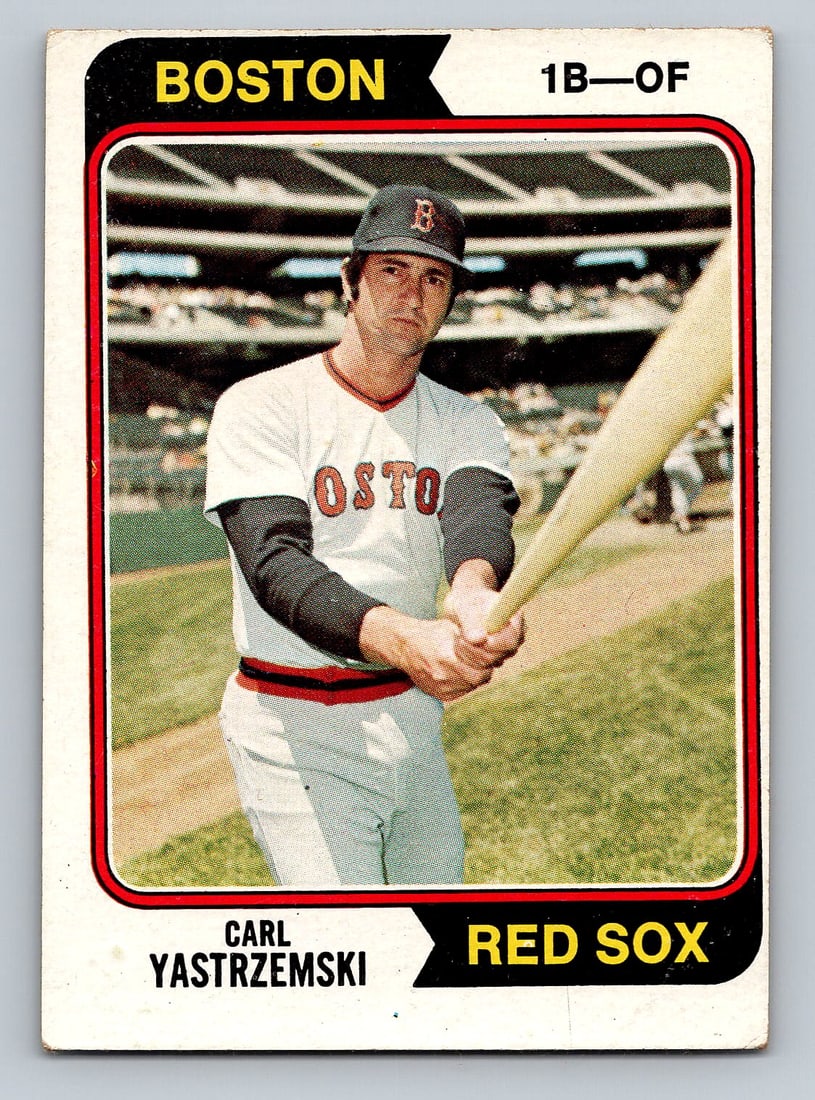 1974 Topps Carl Yastrzemski Baseball Card - VG: Ignore any shipping charges that you see before bidding.We have a low cost shipping option for trading cards. If you want first class shipping in an envelope, it is only $1.50. We can ship up to 3 sta