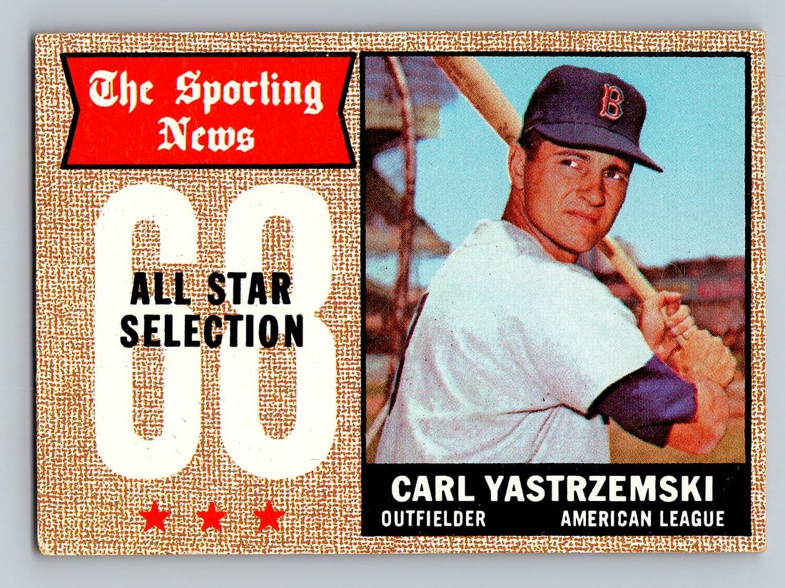1968 Topps Carl Yastrzemski All-Star Baseball Card - VG/EX: Ignore any shipping charges that you see before bidding.We have a low cost shipping option for trading cards. If you want first class shipping in an envelope, it is only $1.50. We can ship up to 3 sta