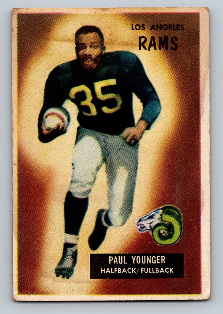 1955 Bowman Paul Tank Younger Football Card - VG: Ignore any shipping charges that you see before bidding.We have a low cost shipping option for trading cards. If you want first class shipping in an envelope, it is only $1.50. We can ship up to 3 sta