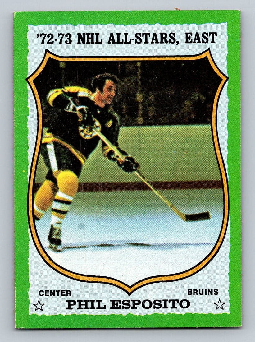 1973 Topps Phil Esposito Hockey Card - NM: Ignore any shipping charges that you see before bidding.We have a low cost shipping option for trading cards. If you want first class shipping in an envelope, it is only $1.50. We can ship up to 3 sta