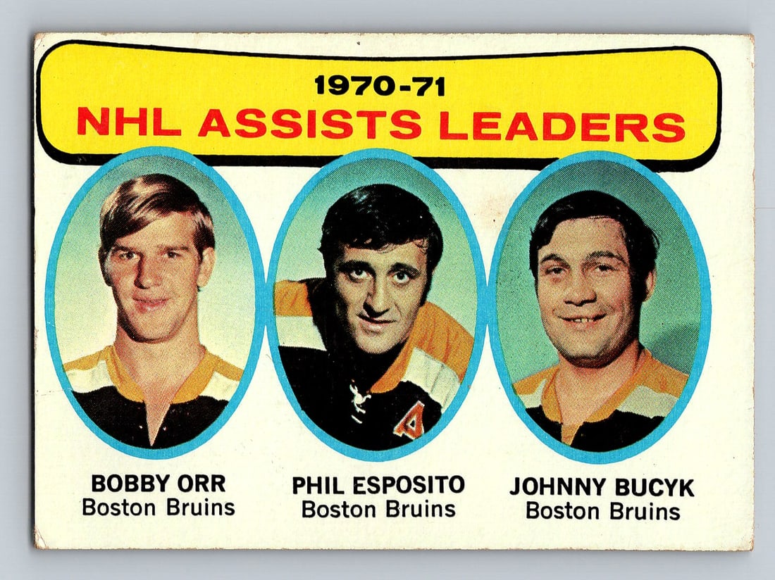 1971 Topps Bobby Orr Phil Esposito Johnny Bucyk Bruins Hockey Card - VG (1 of 2)