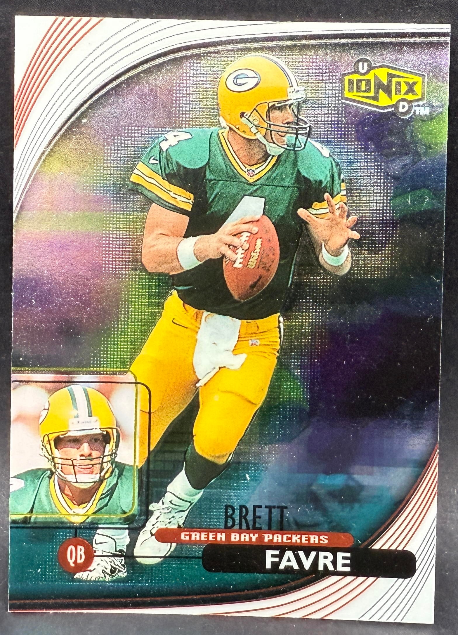 1999 Brett Favre Ionix Green Bay Packers Football Card - MINT: Ignore any shipping charges that you see before bidding.We have a low cost shipping option for trading cards. If you want first class shipping in an envelope, it is only $1.50. We can ship up to 3 sta