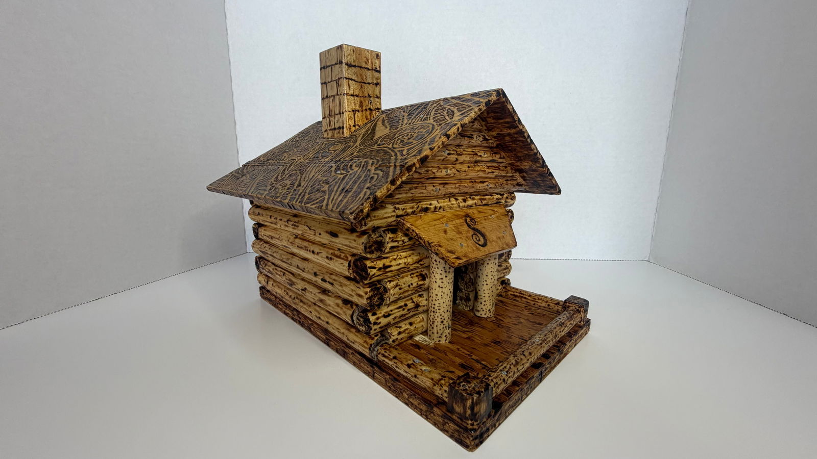 Rustic Handcrafted Wooden Log Cabin Décor with Burnt Wood Finish (1 of 3)