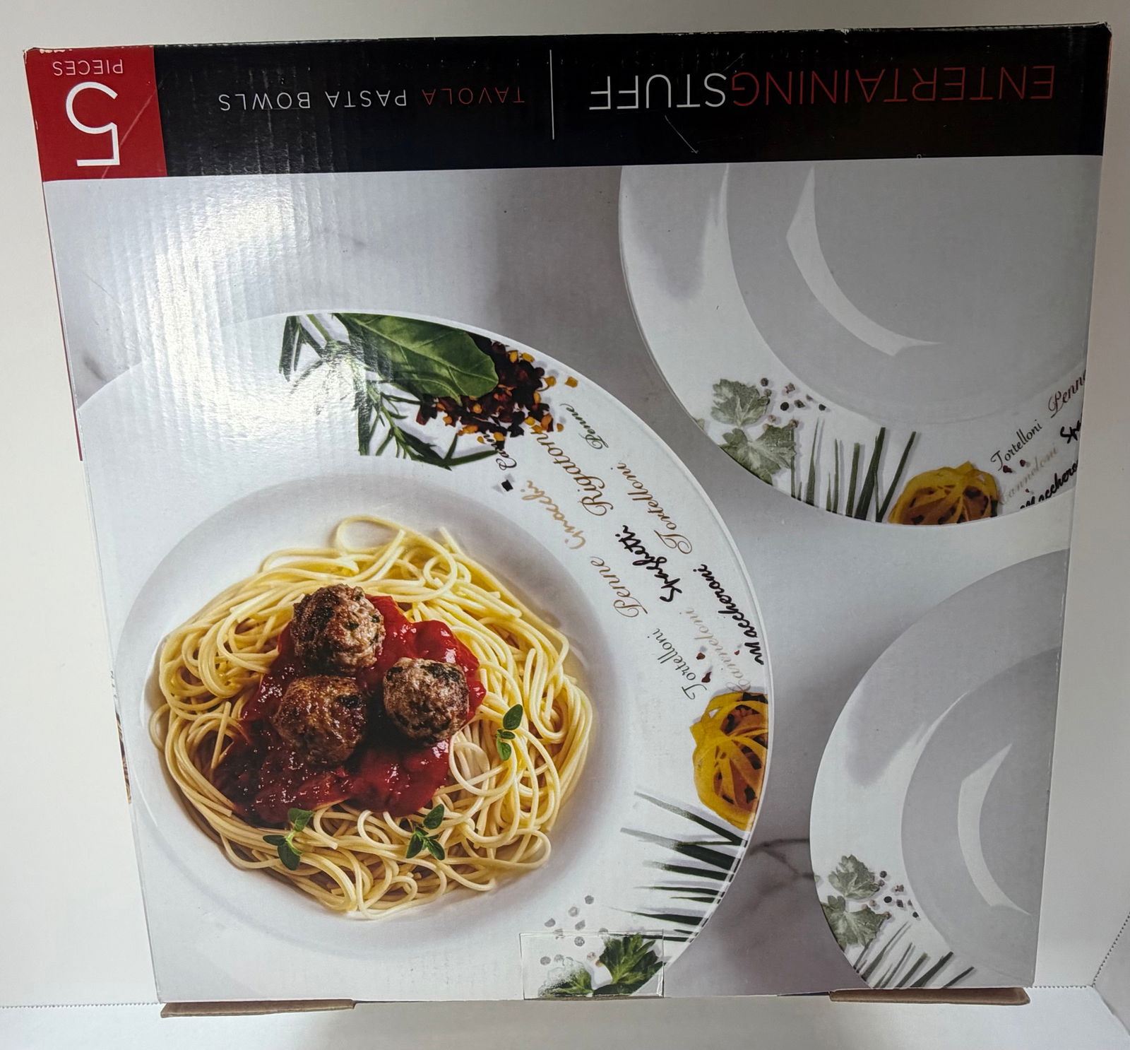 Fine Porcelain Pasta Plate Set, Herb Motif, Set of 6 (1 of 2)