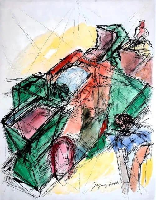 Jacques Villon - La Voiture Verte: Jacques Villon (1875-1963)La Voiture VerteOriginal Lithograph on VellumSigned in the PlateA rare and electric composition by Jacques Villon, a master of Cubism and lyrical abstraction. La Voiture