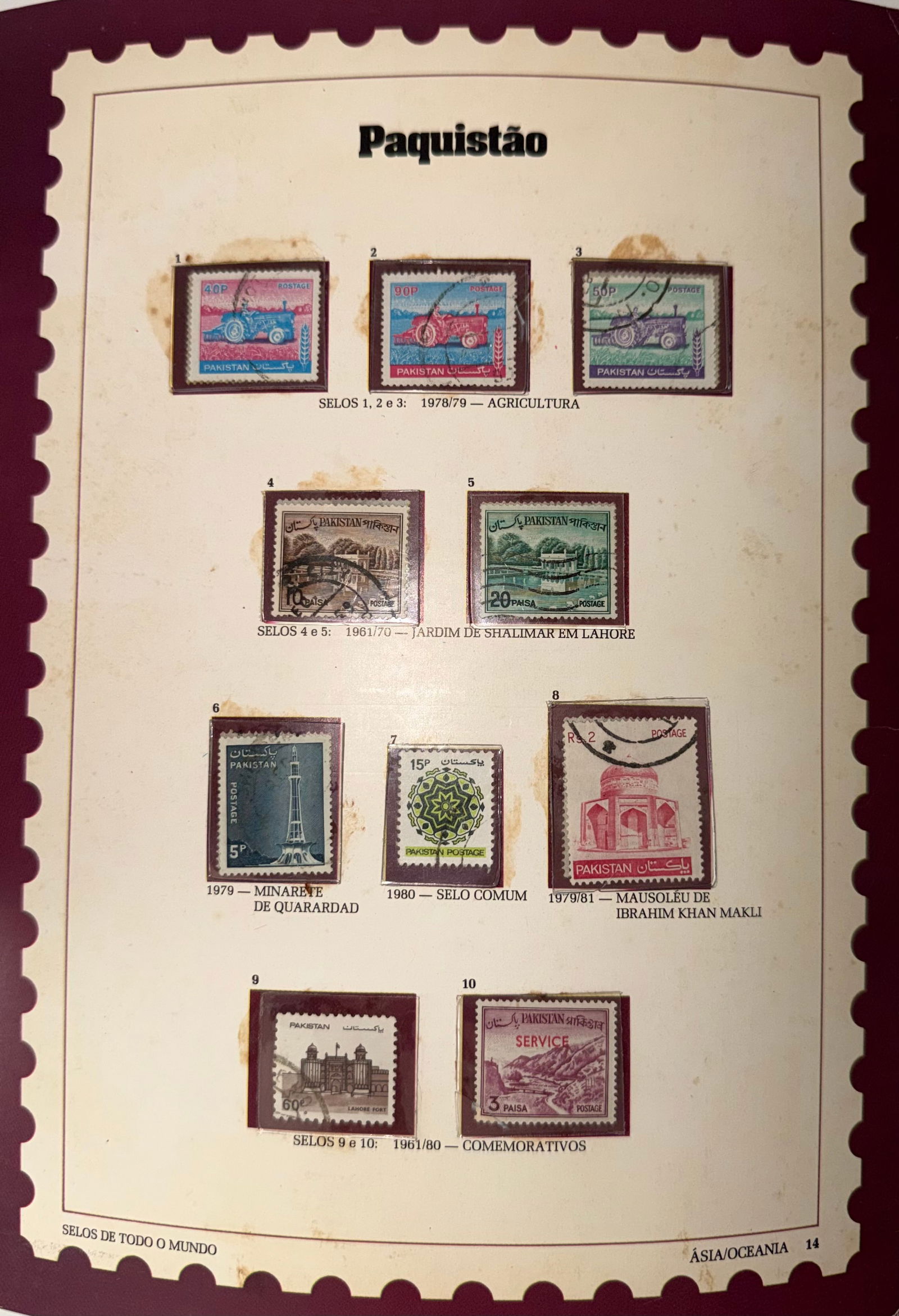Vintage Pakistan 10 Stamp Collection; Featuring Landmarks, Agriculture & National Development: A thoughtfully curated collection of 10 vintage stamps from Pakistan, highlighting key aspects of the nation's heritage, architectural pride, and developmental journey. The set features detailed illus