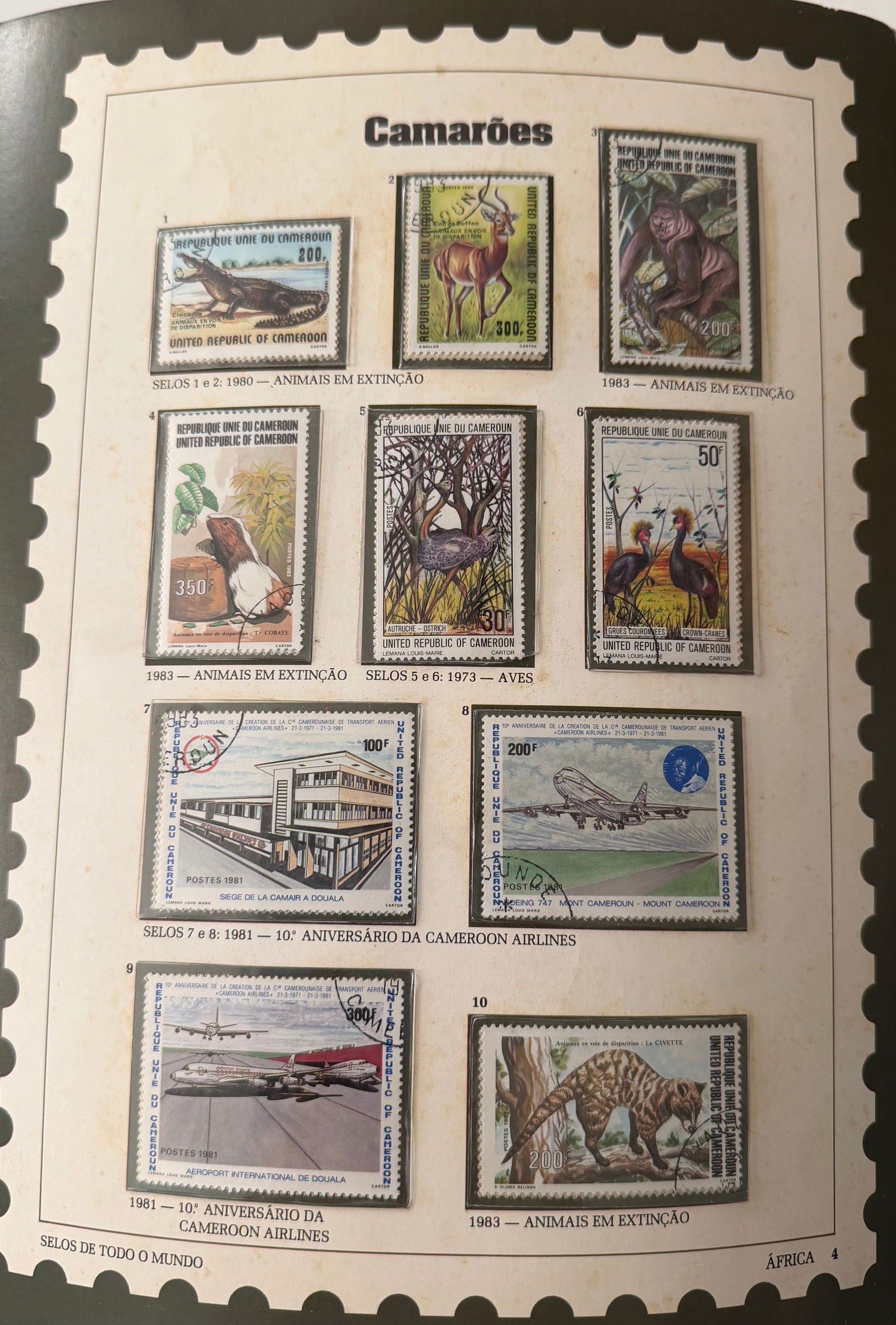 Vintage Cameroon Stamp Collection; 10 Stamps Featuring Wildlife, Transportation, National Progress (1 of 1)