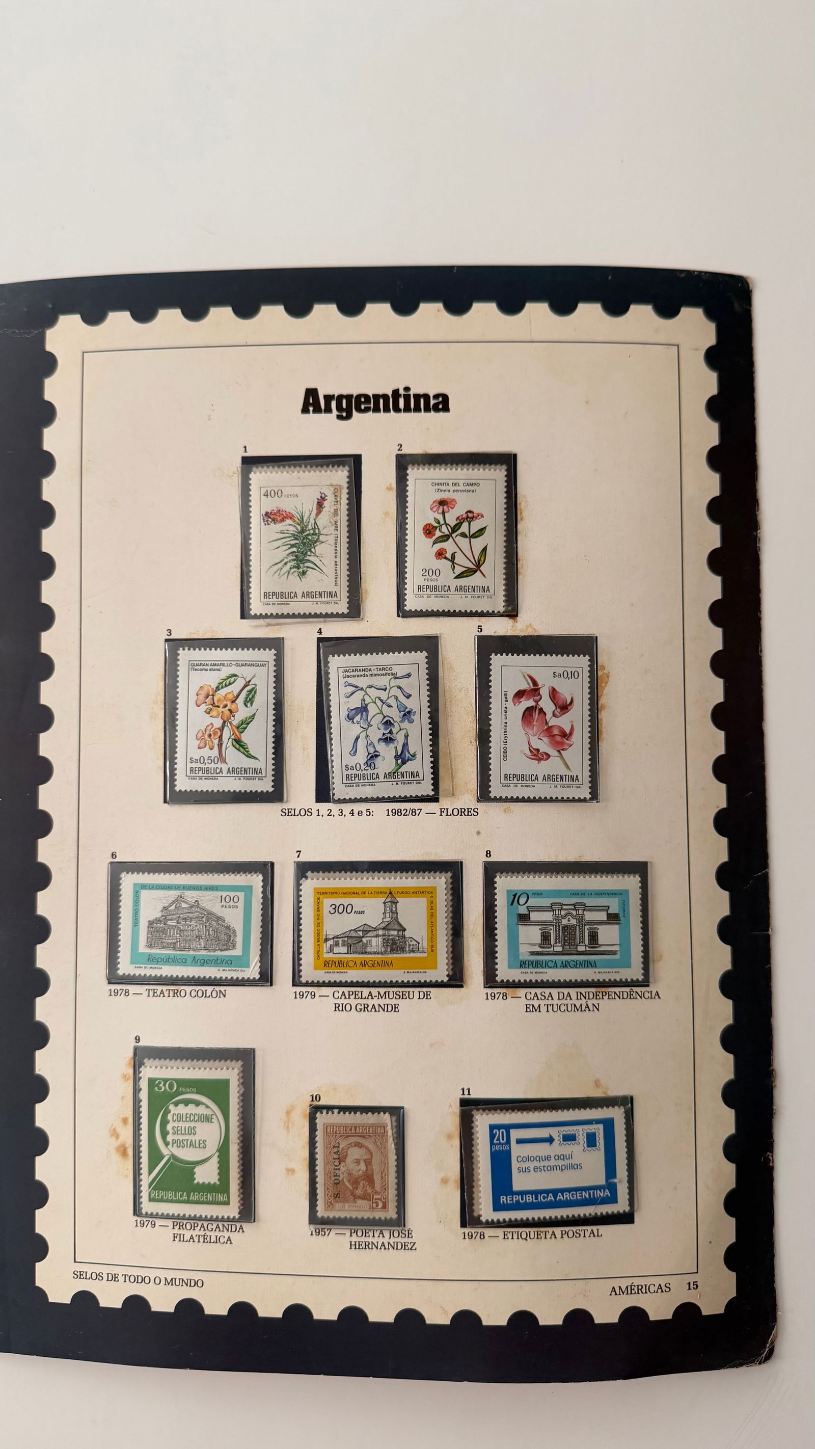 Vintage Argentina Stamp Collection; 11 Stamps Featuring Flora, Landmarks & Cultural Heritage: A bright and thematically rich 11-stamp collection from Argentina, celebrating the nation's natural beauty, historic architecture, and cultural institutions. This diverse set includes botanical illust
