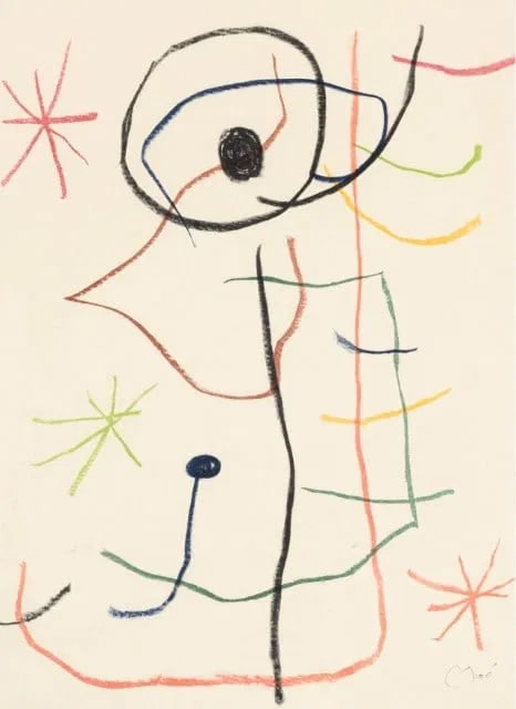 Joan Miro - Untitled: Joan Miro (1893-1983)UntitledOriginal Lithograph on VellumThis delightfully surreal composition by Joan Miro is an outstanding example of the artist's poetic language; where color, form, and line