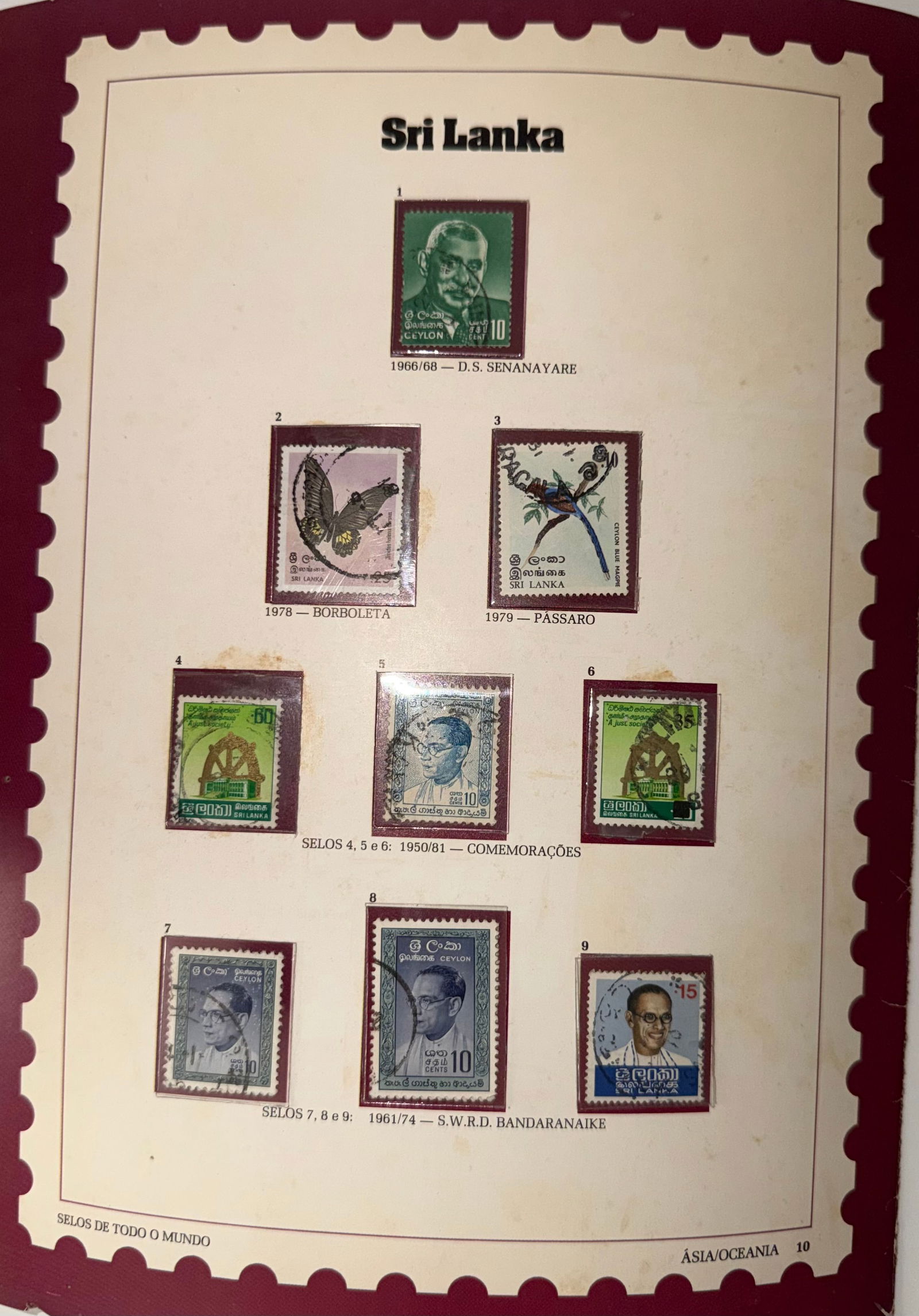 Vintage Sri Lanka Stamp Collection; 9 Stamps Featuring Political, Natural & Commemorative Themes: A charming and well-balanced collection of 9 vintage stamps from Sri Lanka, reflecting the nation's rich cultural identity, natural beauty, and historical significance. The set includes portraits of
