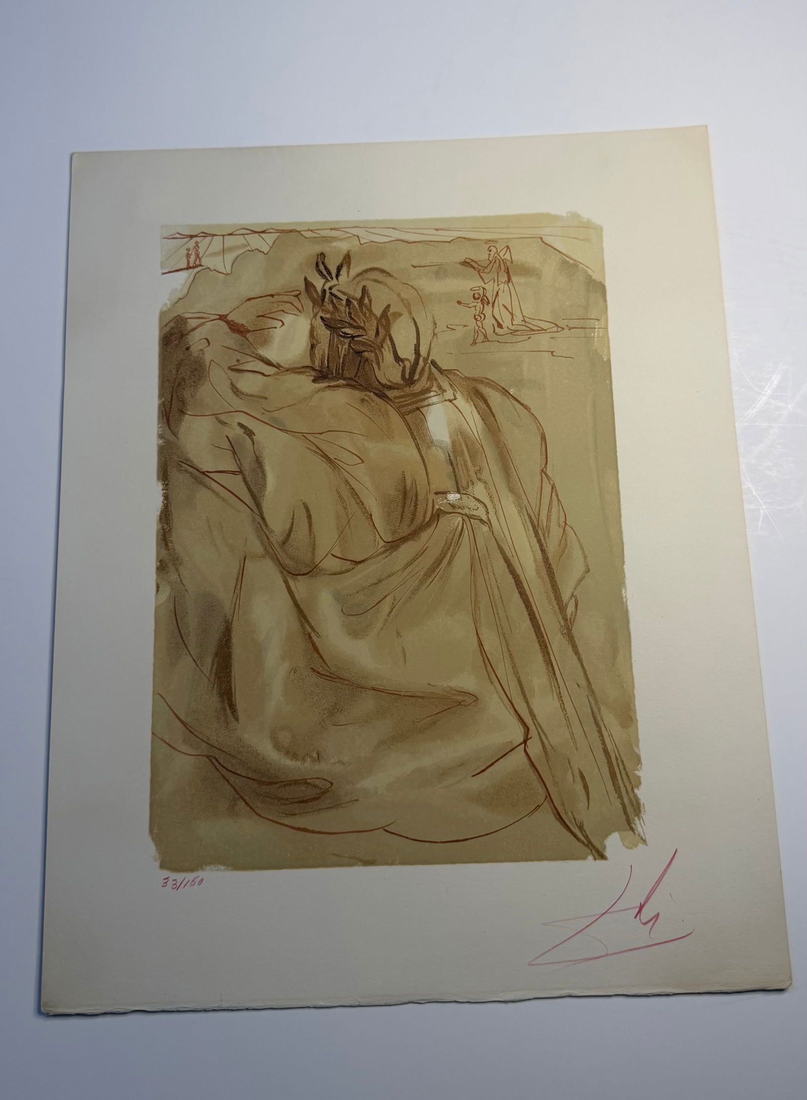 Salvador Dali's Divine Comedy - Purgatory 30 SIGNED: Signed Original wood engraving on Vellum (100% cotton), made by Salvador DaliOne of a hundred (1/100) Lithograph of Water colour on wood engraving on Rives vellum paper (100% cotton) illustrating The