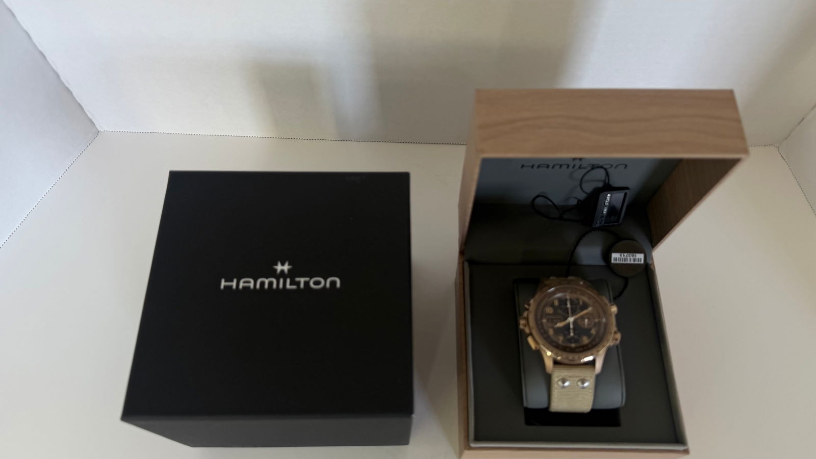 Hamilton Khaki Aviation X-Wind Lefty Chronograph Automatic Men's Watch: Condition: Excellent - AS IS; With original box, papers, and tagsThis striking Hamilton Khaki Aviation X-Wind Chronograph is a bold, aviation-inspired timepiece designed for precision and durability.