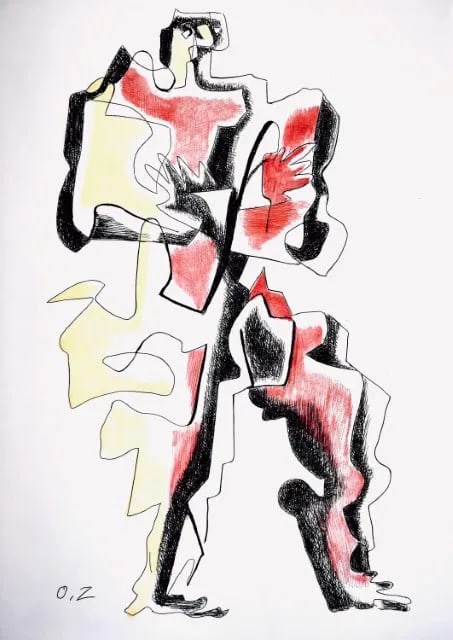 Ossip Zadkine - Figure Cubiste: Ossip Zadkine (1890-1967)Figure Cubiste, 1965Original Lithograph on VellumSigned in the Plate: A striking composition by Ossip Zadkine, this lithograph titled Figure Cubiste captures the artist's