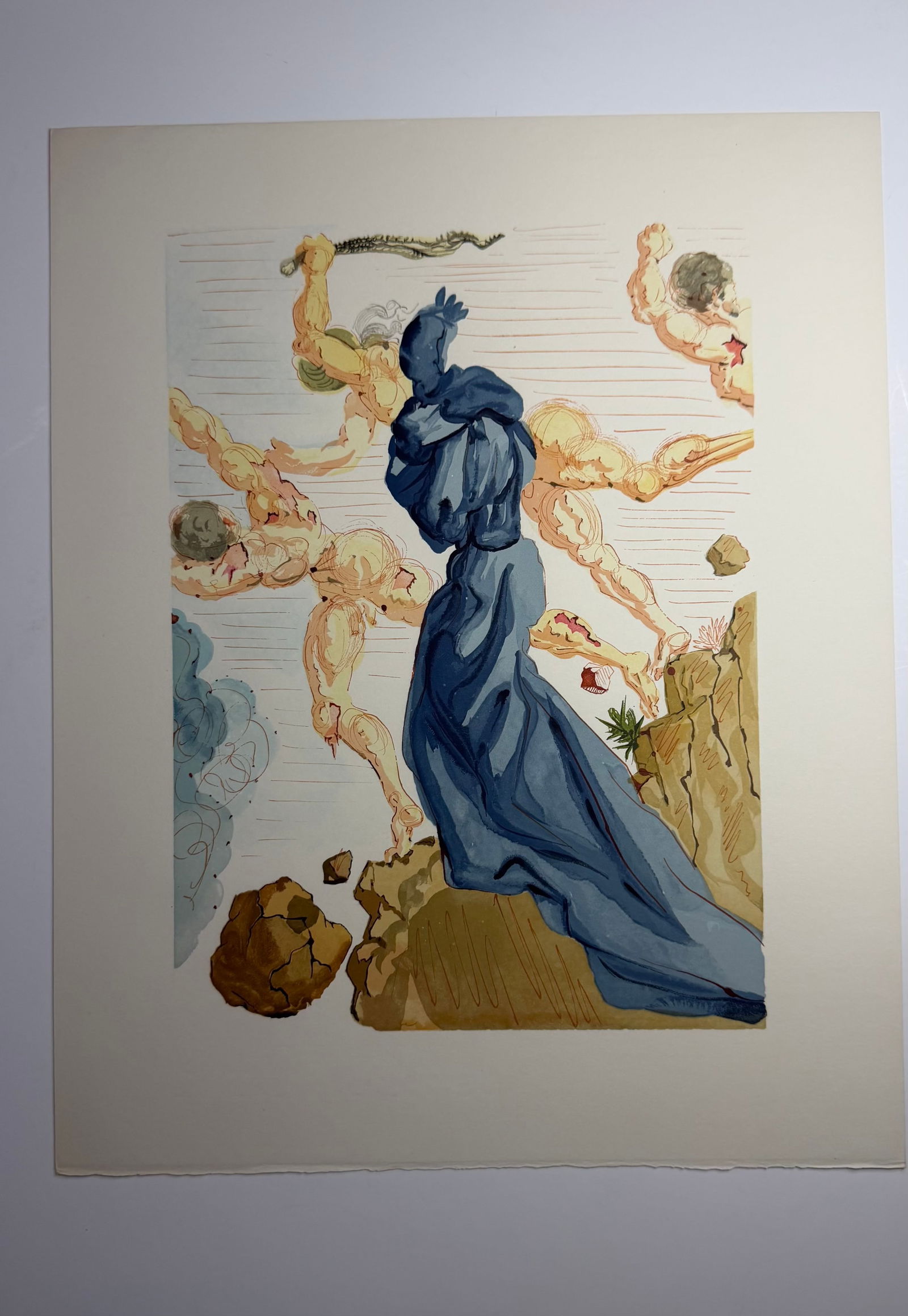 Salvador Dali's Divine Comedy - Inferno 15: Lithograph of Water colour on wood engraving on Rives vellum paper (100% cotton)