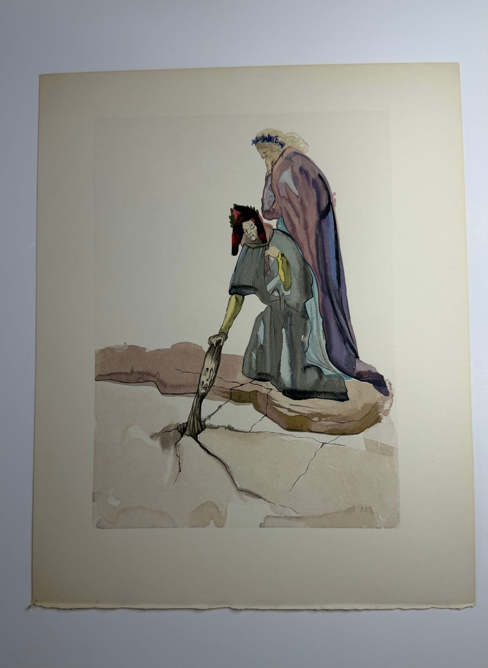 Salvador Dali's Divine Comedy - Inferno 32: Lithograph of Water colour on wood engraving on Rives vellum paper (100% cotton)