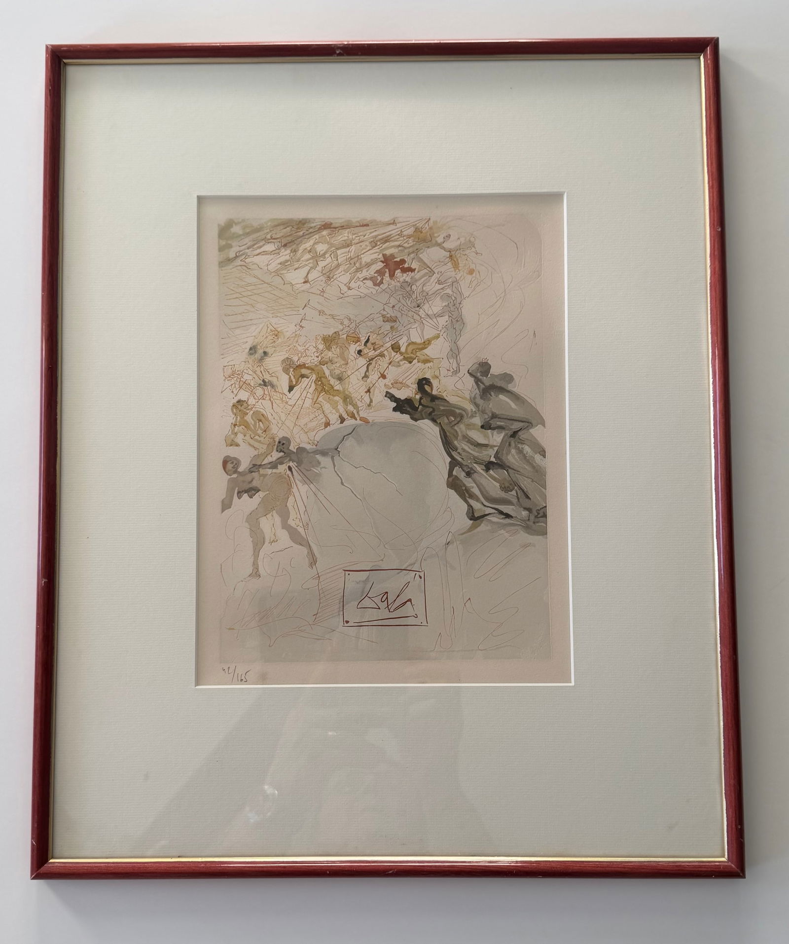 Salvador Dali's Divine Comedy - Purgatory 25 SIGNED: Signed Original wood engraving on Vellum (100% cotton), made by Salvador DaliOne of a hundred (1/100) Lithograph of Water colour on wood engraving on Rives vellum paper (100% cotton) illustrating The