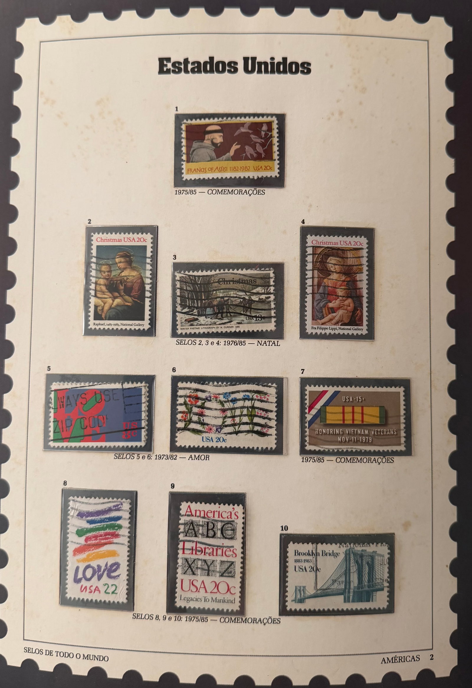 Vintage United States Stamp Collection; 10 Stamps Featuring Art, Patriotism & American Culture (1 of 1)