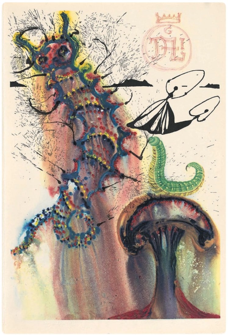 Salvador Dali - Advice from a Caterpillar: Salvador Dali (1904-1989)Alice's Adventures in WonderlandIllustrated Edition; Signed by Dali Published by Maecenas Press; Random House, New York, 1969This is an original single illustration only.Showc