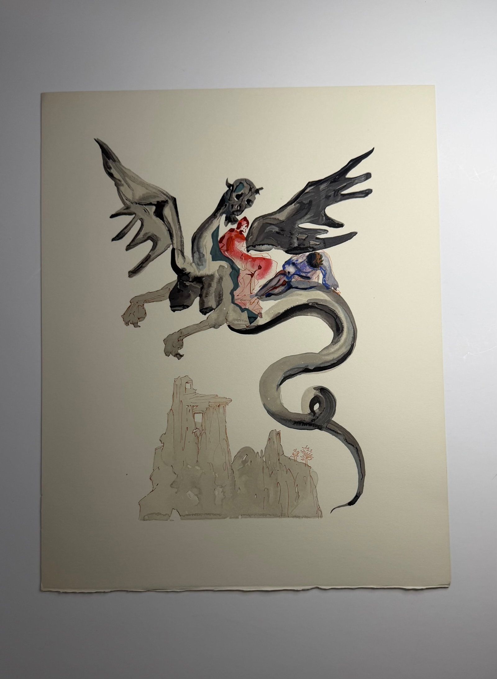 Salvador Dali's Divine Comedy - Inferno 17: Lithograph of Water colour on wood engraving on Rives vellum paper (100% cotton)
