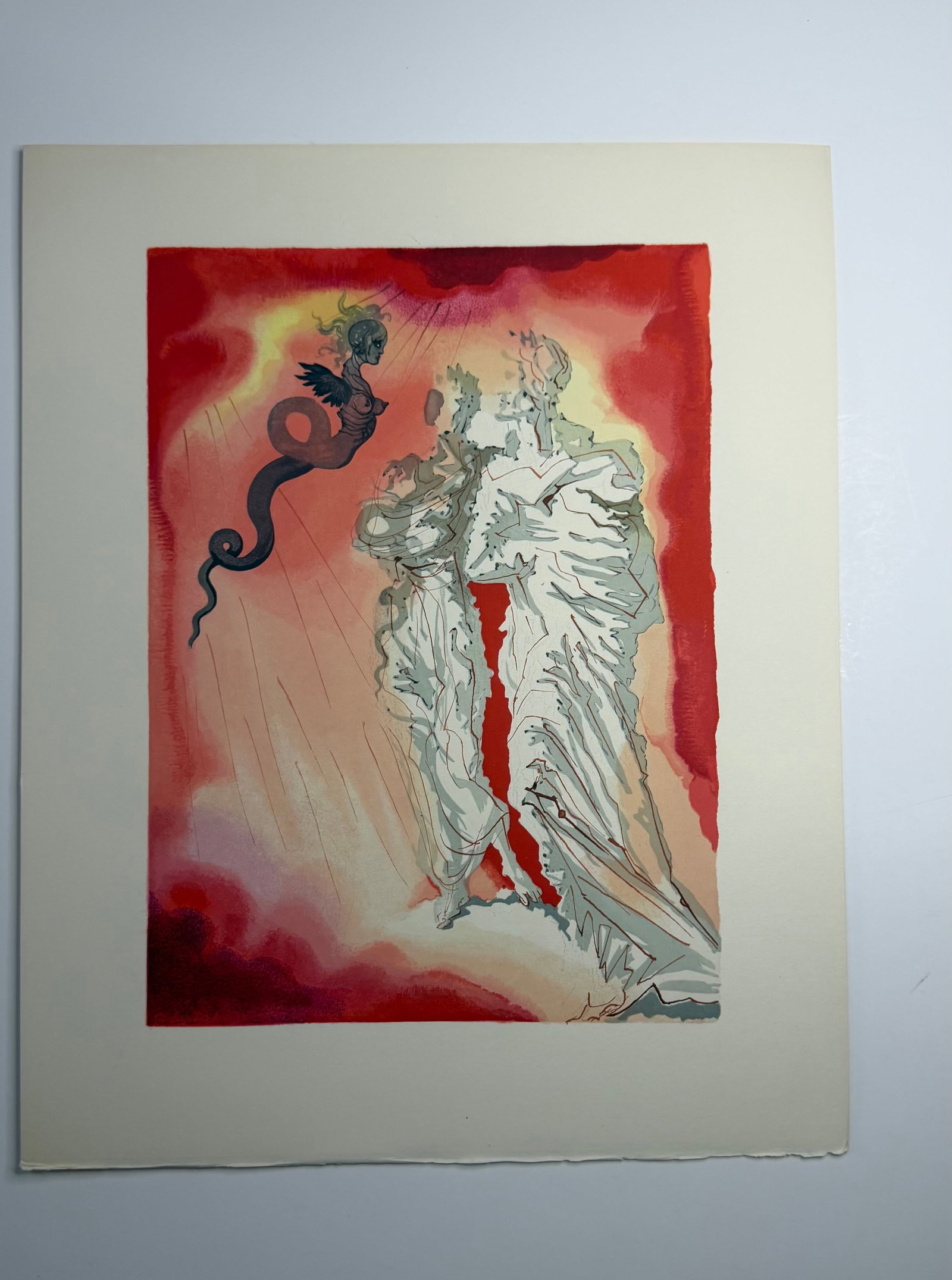 Salvador Dali's Divine Comedy - Inferno 21: Lithograph of Water colour on wood engraving on Rives vellum paper (100% cotton)