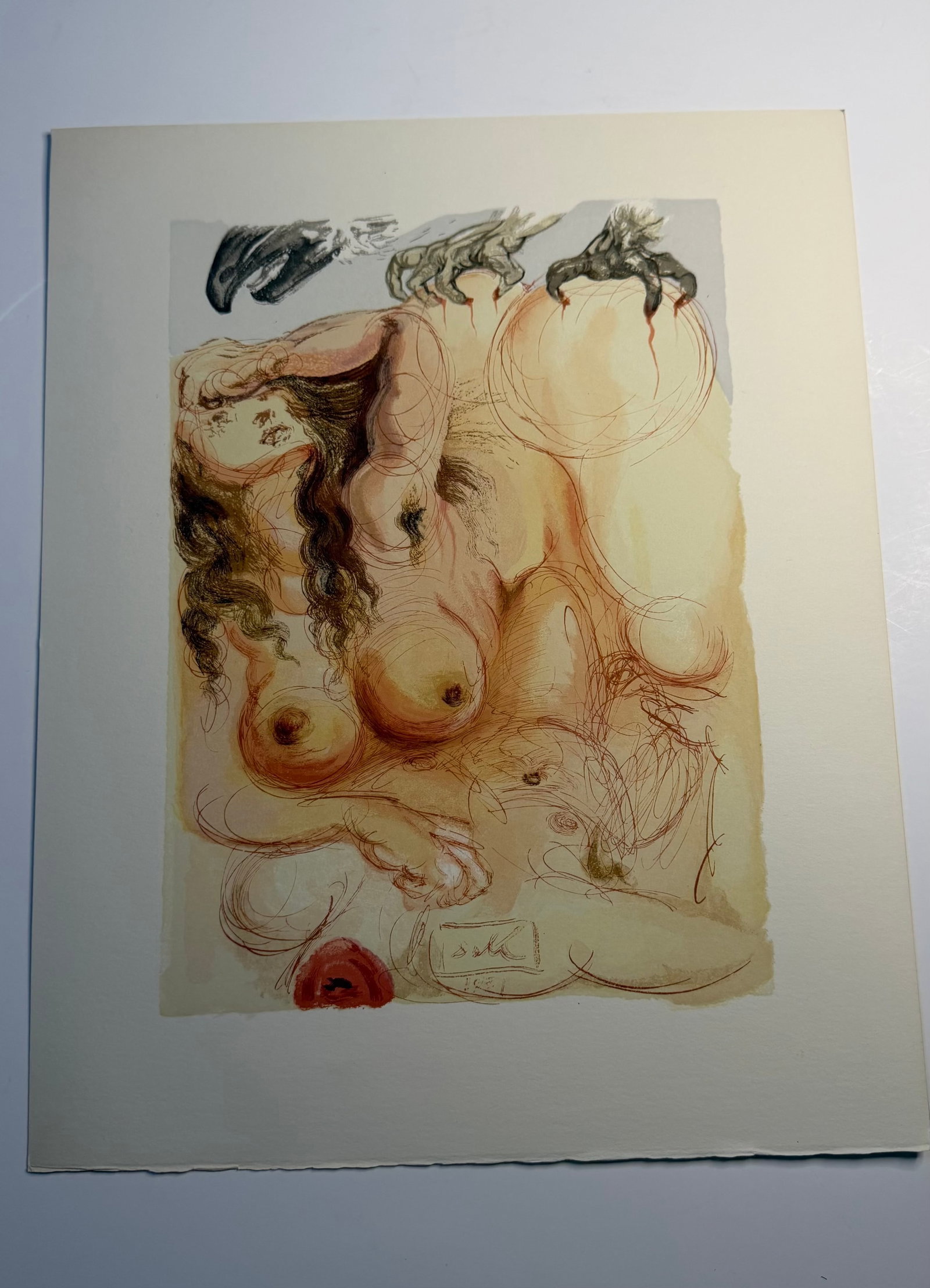 Salvador Dali's Divine Comedy - Purgatory 9: Lithograph of Water colour on wood engraving on Rives vellum paper (100% cotton)