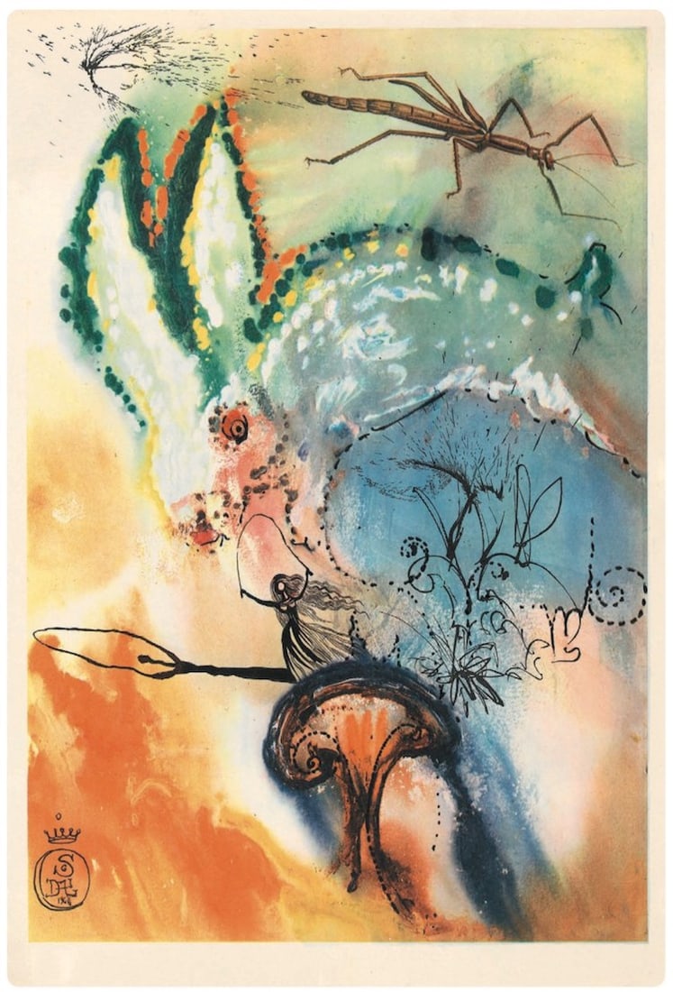 Salvador Dali - Down the Rabbit Hole: Salvador Dali (1904-1989)Alice's Adventures in WonderlandIllustrated Edition; Signed by Dali Published by Maecenas Press; Random House, New York, 1969This is an original single illustration only.Alice