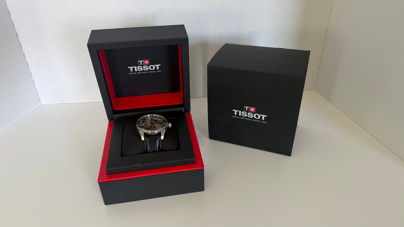 Tissot T-Complication Squelette; Swiss Hand-Wound Mechanical Skeleton Watch (Complete Set): Tissot T-Complication Squelette features an intricately skeletonized dial that puts the heart of the movement on full display. A modern homage to traditional Swiss watchmaking, this timepiece is both 