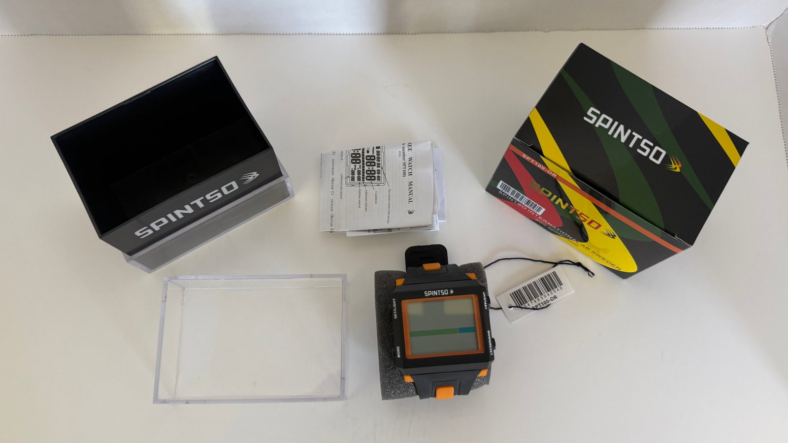 SPINTSO SP1100-OR Referee Watch – Multi-Function Timer with Original Box: Professional-grade referee digital watch by SPINTSO, designed specifically for sports officials. This is the SP1100-OR model featuring a bold square case, high-visibility orange accents, and a fully