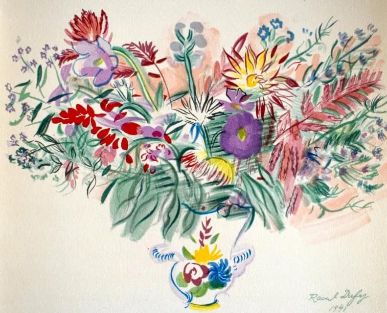 Raoul Dufy - Bouquet en Fanfare: Raoul Dufy (1877-1953)Bouquet en FanfareOriginal Lithograph on VellumSigned in Plate, 1941This vibrant and effervescent bouquet by Raoul Dufy is a celebration of light, movement, and color. Dufy's