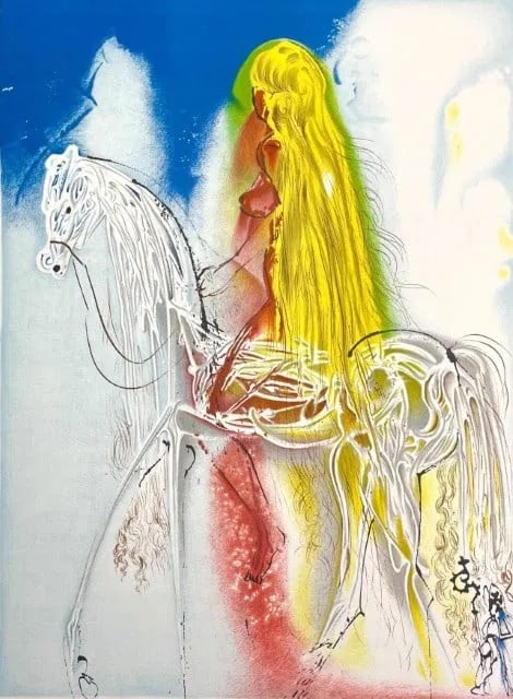 Lady Godiva: Limited Edition Lithograph of one of Les Chevaux de Dali's paintings, made on archival quality paper, facsimile signed, which means it bears a copy of Dali's signature, pencil numbered from an