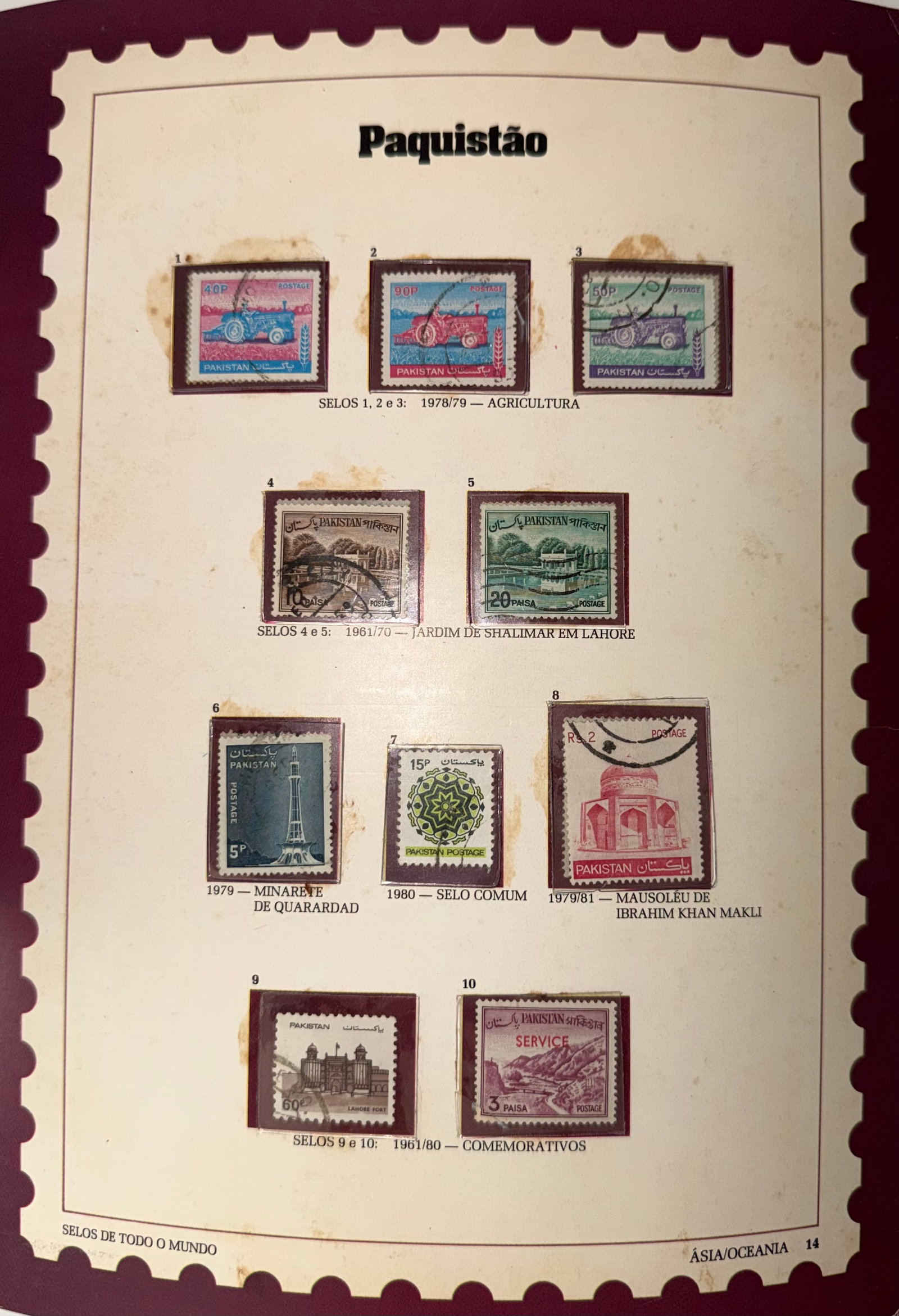 Vintage Pakistan 10 Stamp Collection; Featuring Landmarks, Agriculture & National Development: A thoughtfully curated collection of 10 vintage stamps from Pakistan, highlighting key aspects of the nation's heritage, architectural pride, and developmental journey. The set features detailed