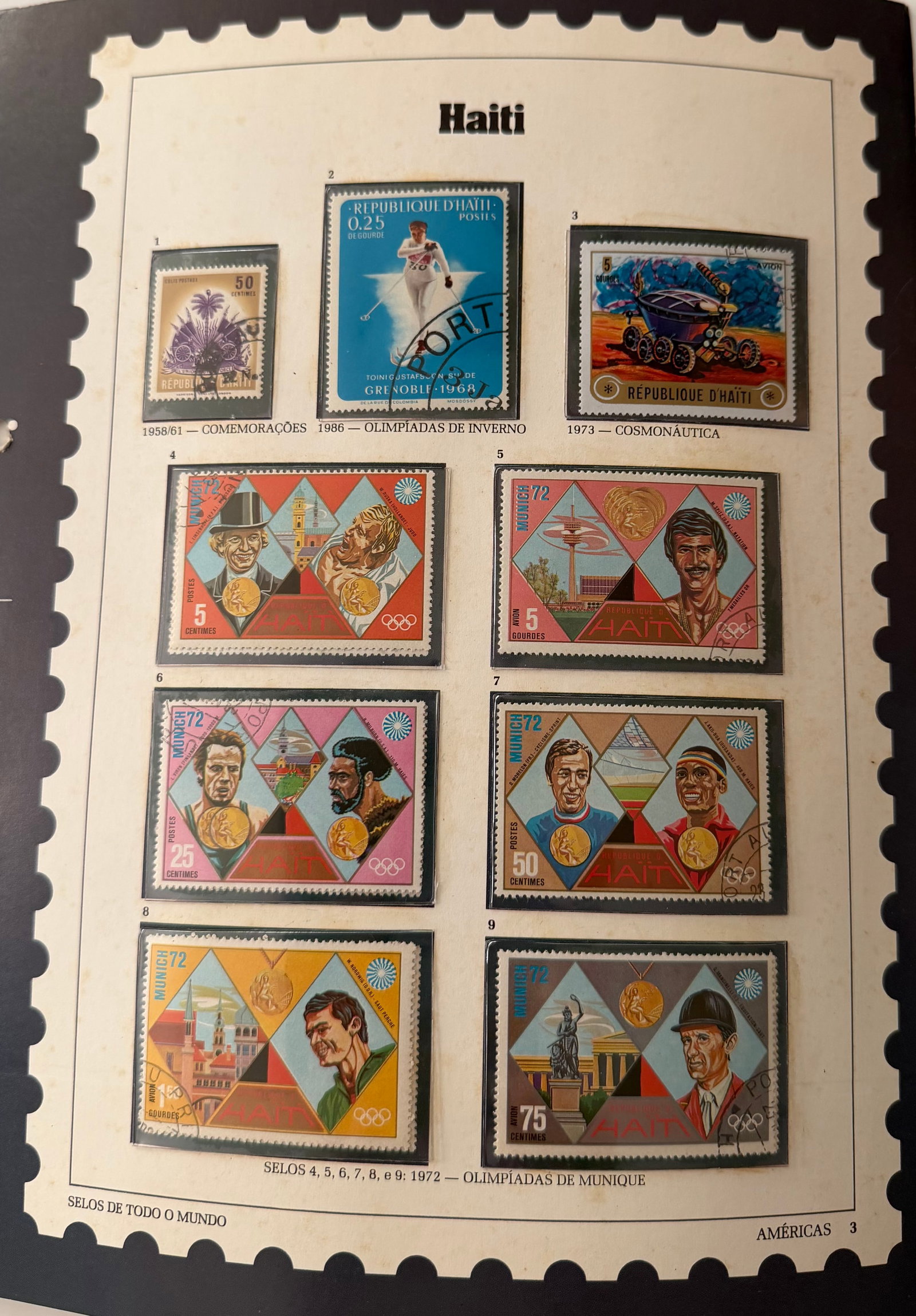 Vintage Haiti Stamp Collection; 9 Stamps Featuring Historical Figures, Transport & Global Themes: A vibrant and visually bold 9-stamp collection from Haiti, celebrating an eclectic range of historical, international, and symbolic themes. The stamps feature prominent world figures, stylized transpo