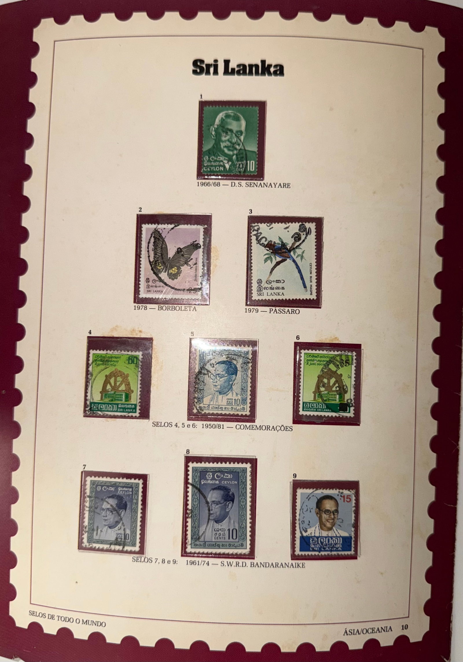 Vintage Sri Lanka Stamp Collection; 9 Stamps Featuring Political, Natural & Commemorative Themes: A charming and well-balanced collection of 9 vintage stamps from Sri Lanka, reflecting the nation's rich cultural identity, natural beauty, and historical significance. The set includes portraits of i