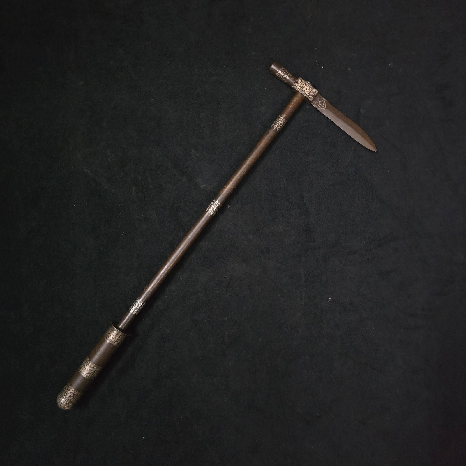 Indo-Persian Iron silver inlaid Zaghnal war hammer (1 of 6)