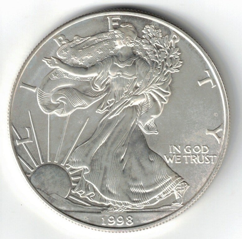 Brilliant Uncirculated 1998 American Eagle Coin, 1 Oz. Fine Silver (1 of 2)
