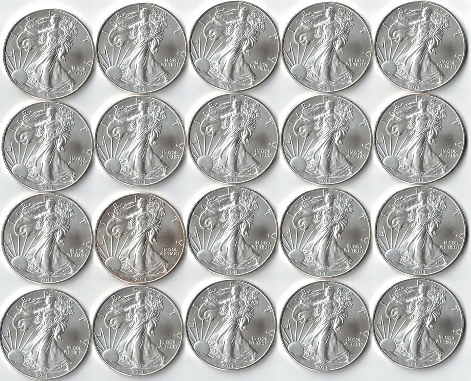 20 Brilliant Uncirculated 2011 American Eagle Coins, 1 Oz. Fine Silver Each (1 of 5)
