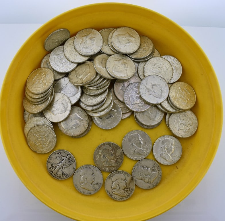 74 Circulated Silver Halves: Liberty Walking (1 Coin) , Franklin (6 Coins ) or Kennedy (67 Coins) (1 of 7)