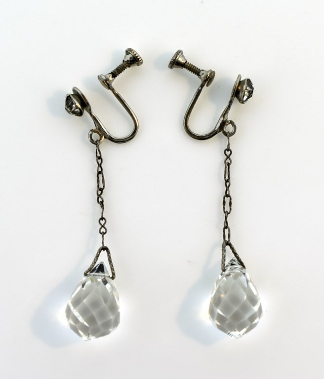 Vintage Faceted Crystal Drop Screwback Earrings, 1.5 Inches L (1 of 3)