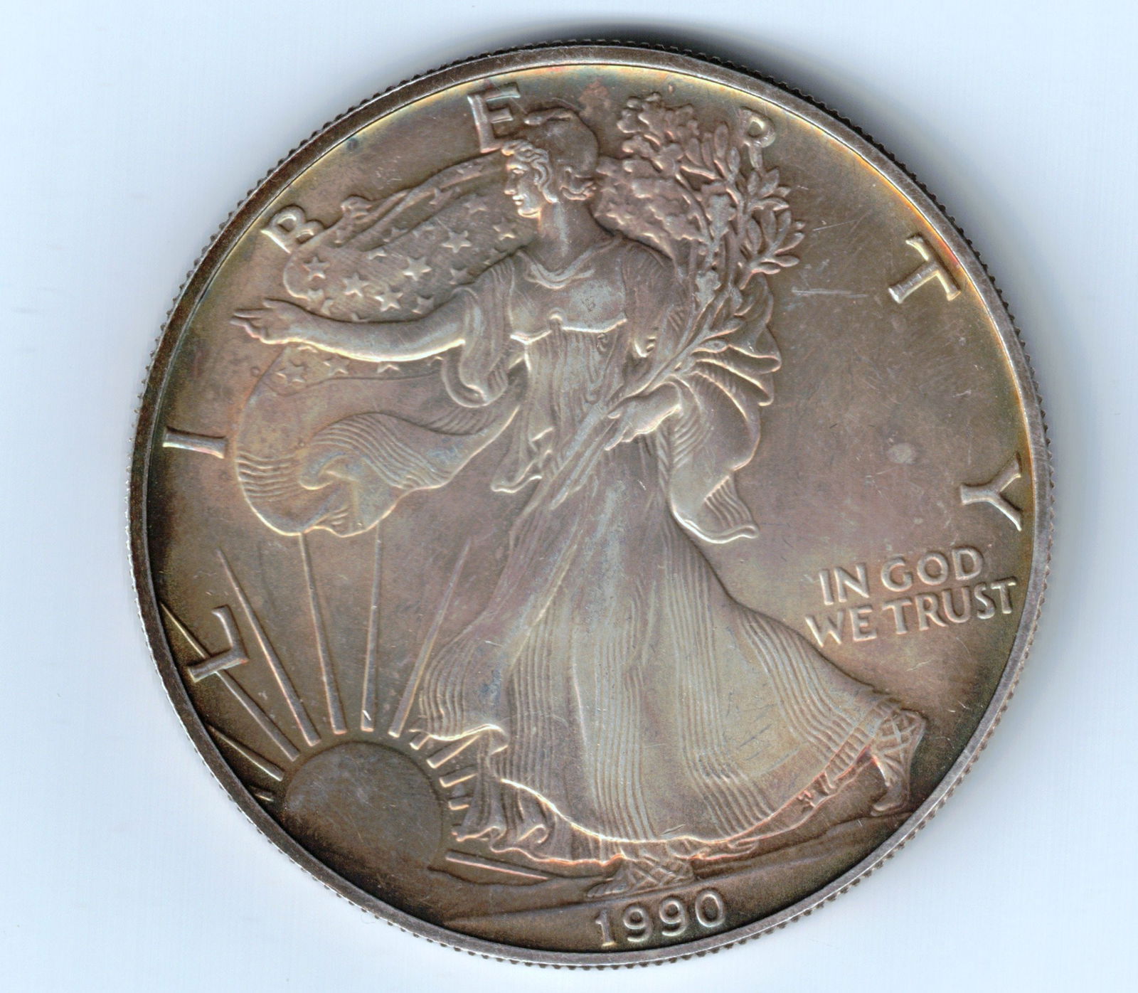 1990 BU American Silver Eagle with Toning (1 of 2)