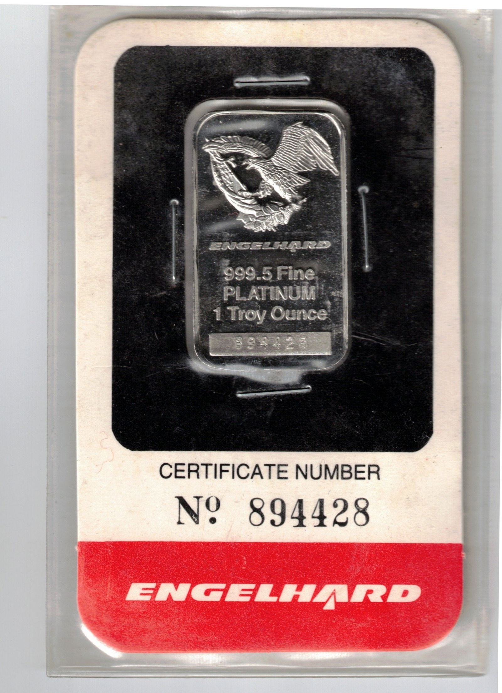 Engelhard Fine Platinum 1 Troy Oz. Bar with COA (1 of 2)