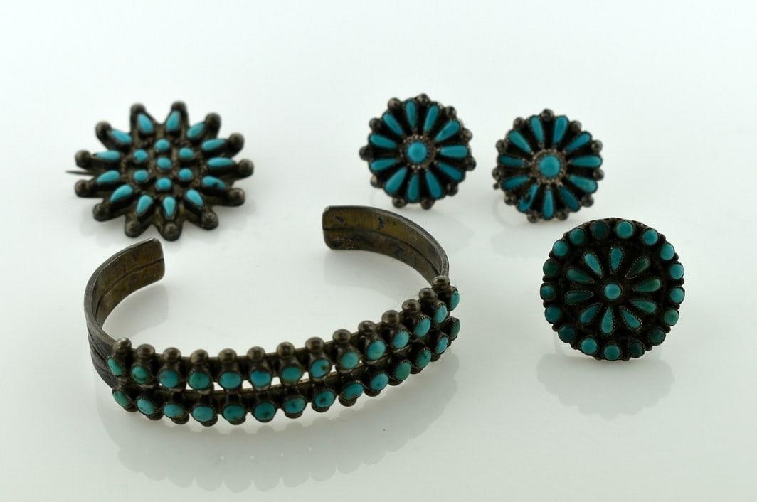 Vintage Zuni Native American Sterling Silver and Turquoise Demi-Parure Set (1 of 9)