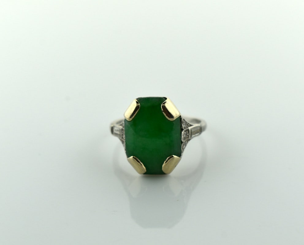 Vintage Platinum, Jadeite & Diamond Ring, Size 7 (1 of 6)