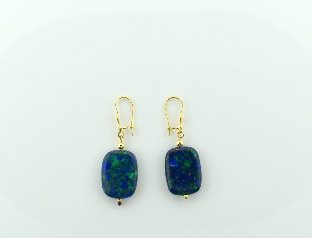 Azurite Malachite & 14K Gold Drop Earrings: Total weight of earrings is 6.5 g. Please read “Auction Details” / “Terms of Sale” for preview, payment, pickup, shipping and other instructions. Lot includes the item(s) descr